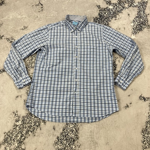 J. McLaughlin Other - J McLaughlin Trim Fit Check Plaid Button Down Shirt Mens Size XL Blue Cotton